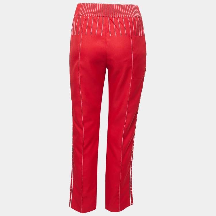 Pre Owned Valentino Red Technical Jersey Drawstring Trousers M