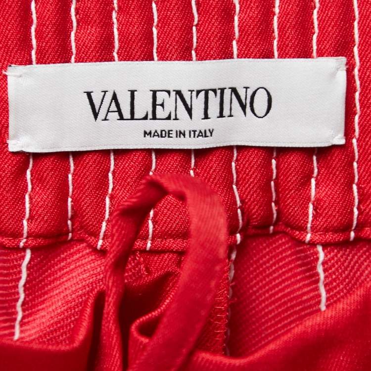 Pre Owned Valentino Red Technical Jersey Drawstring Trousers M