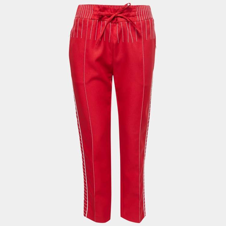 Pre Owned Valentino Red Technical Jersey Drawstring Trousers M