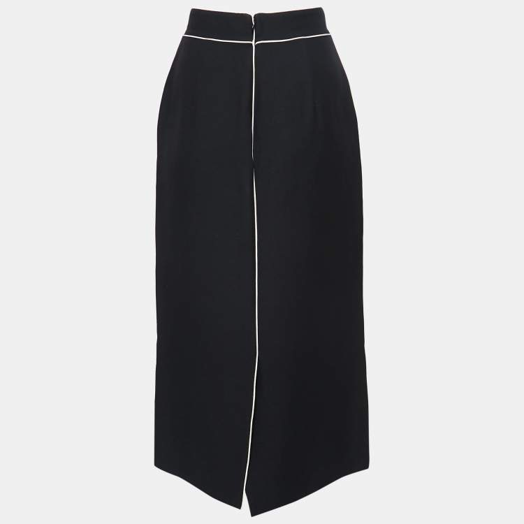 Pre Owned Valentino Black Wool & Silk Midi Skirt M