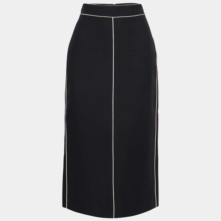 Pre Owned Valentino Black Wool & Silk Midi Skirt M