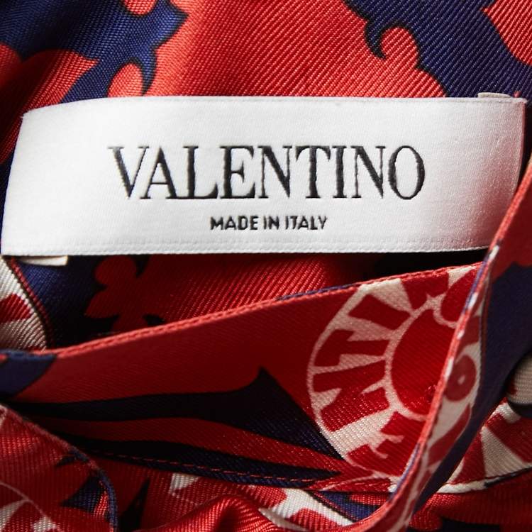 Pre Owned Valentino Red Bandana Print Silk Tie Neck Shirt S