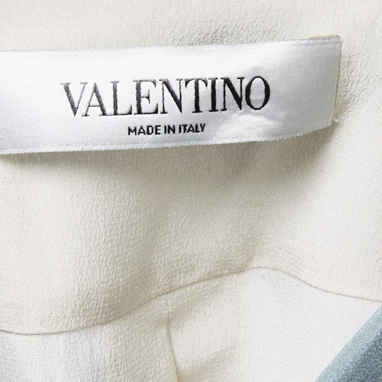 Pre Owned Valentino Blue Printed Silk Chiffon Button Front Shirt M