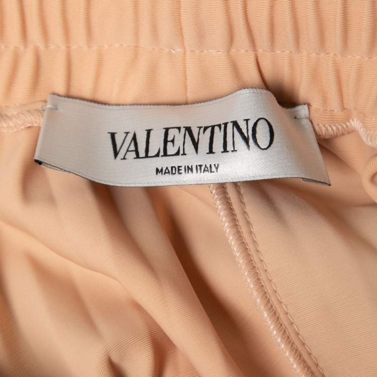 Pre Owned Valentino Beige Jersey Lace Trim Detail Pleated Midi Skirt S