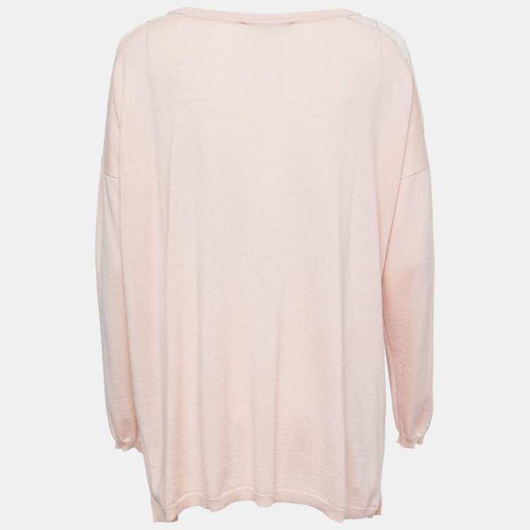 Pre Owned Valentino Pink Wool & Lace Inset Sweatshirt M