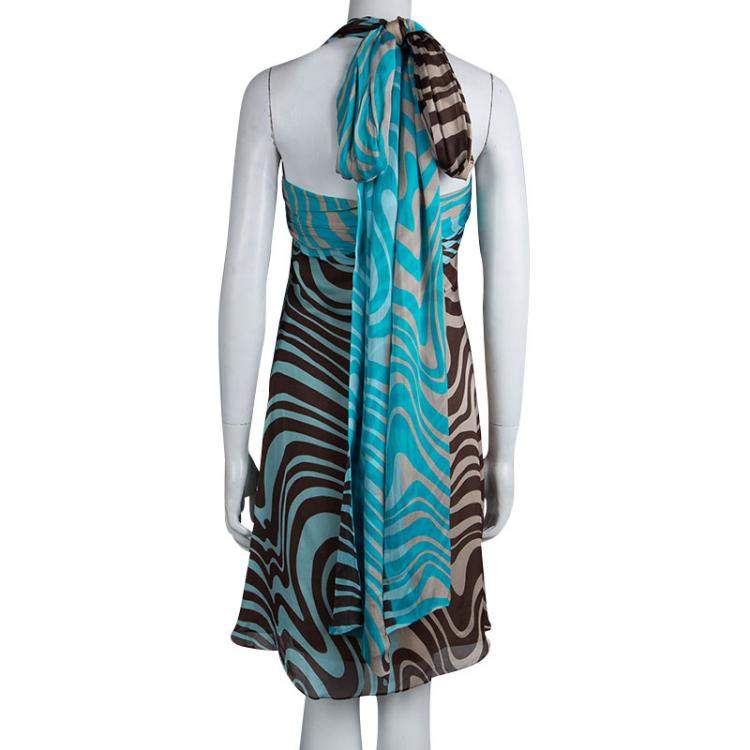 Pre Owned Valentino Multicolor Printed Silk Halter Dress M