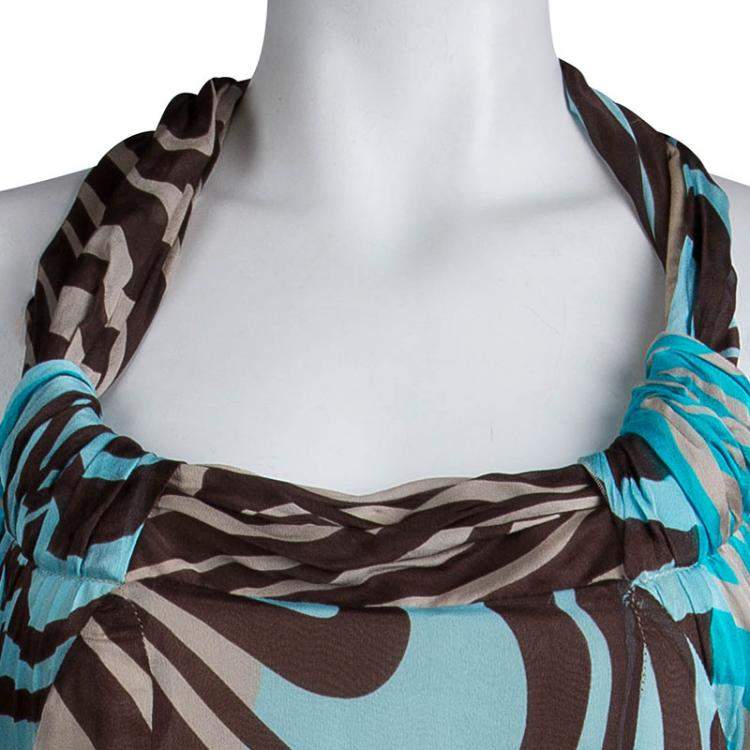 Pre Owned Valentino Multicolor Printed Silk Halter Dress M
