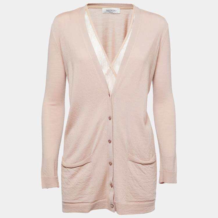 Pre Owned Valentino Dusty Pink Wool Button Front Cardigan XS