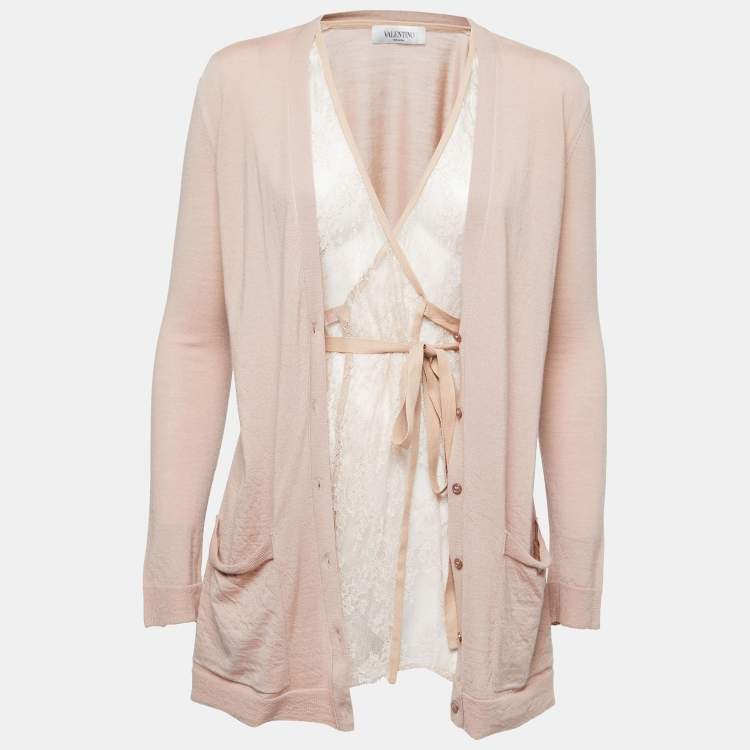 Pre Owned Valentino Dusty Pink Wool Button Front Cardigan XS