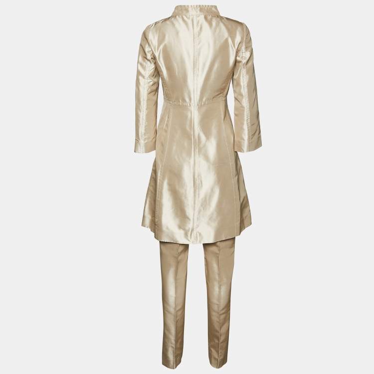 Pre Owned Valentino Beige Silk Mid Length Coat & Pants S