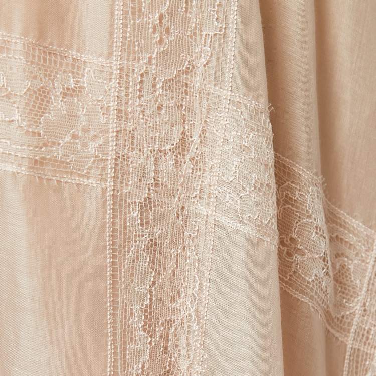 Pre Owned Valentino Beige Cotton and Lace Trimmed Midi Skirt S