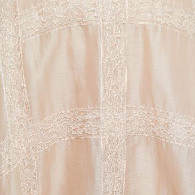 Pre Owned Valentino Beige Cotton and Lace Trimmed Midi Skirt S