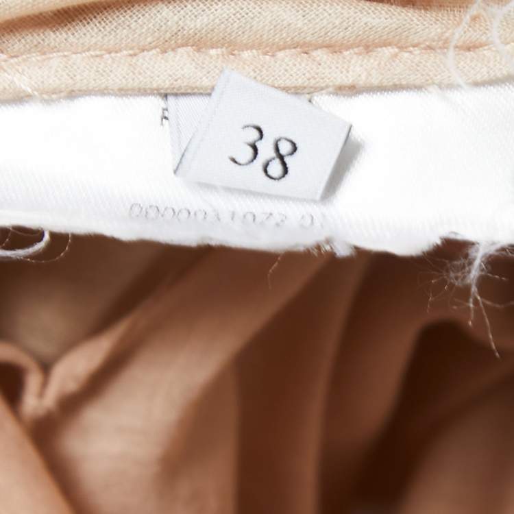 Pre Owned Valentino Beige Cotton and Lace Trimmed Midi Skirt S