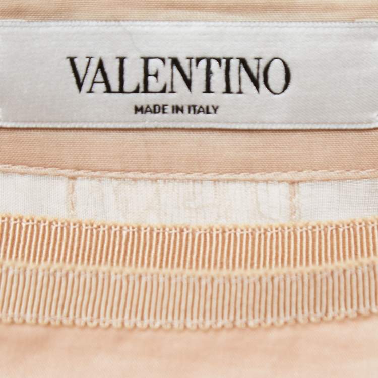 Pre Owned Valentino Beige Cotton and Lace Trimmed Midi Skirt S