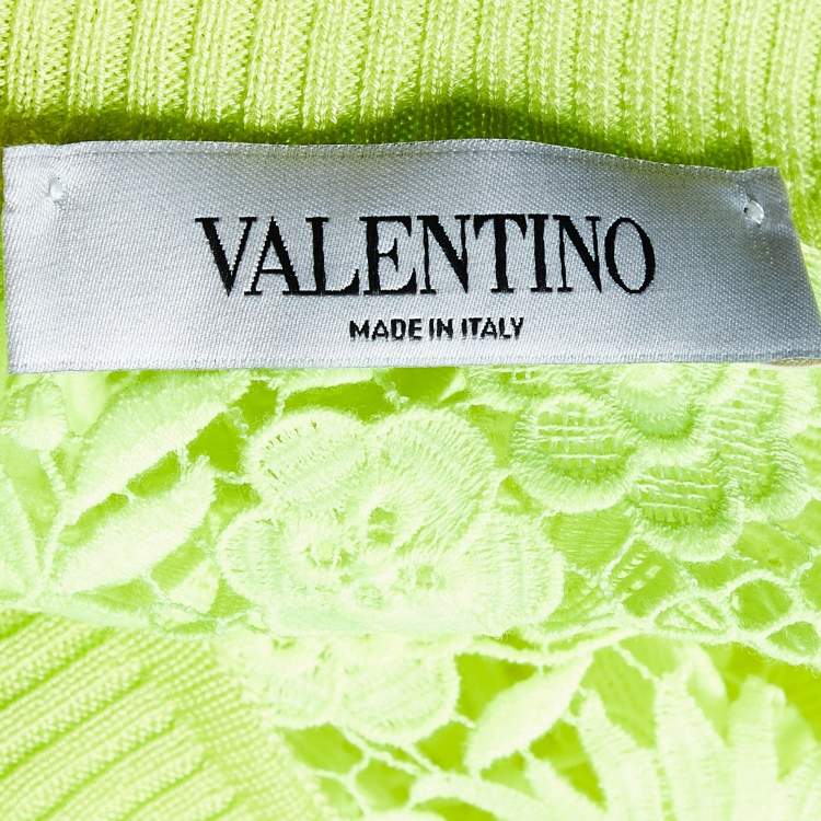 Pre Owned Valentino Neon Yellow Lace Top L