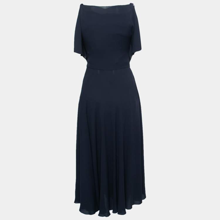Pre Owned Valentino Navy Blue Chiffon Silk Sleeveless Midi Dress S