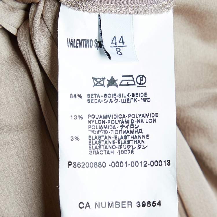 Pre Owned Valentino Light Brown Silk Chiffon Belted Maxi Dress M