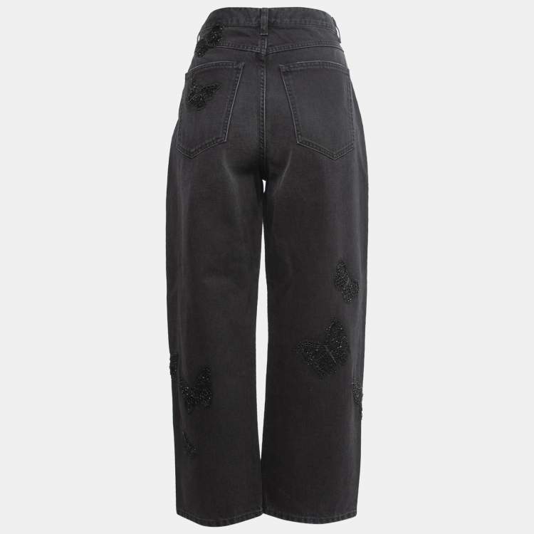 デニム・ジーパン VALENTINO Woman Jeans Black 5B0DD18T8YN 0NO Valentino Black Butterfly Embroidered Denim Boyfriend Jeans