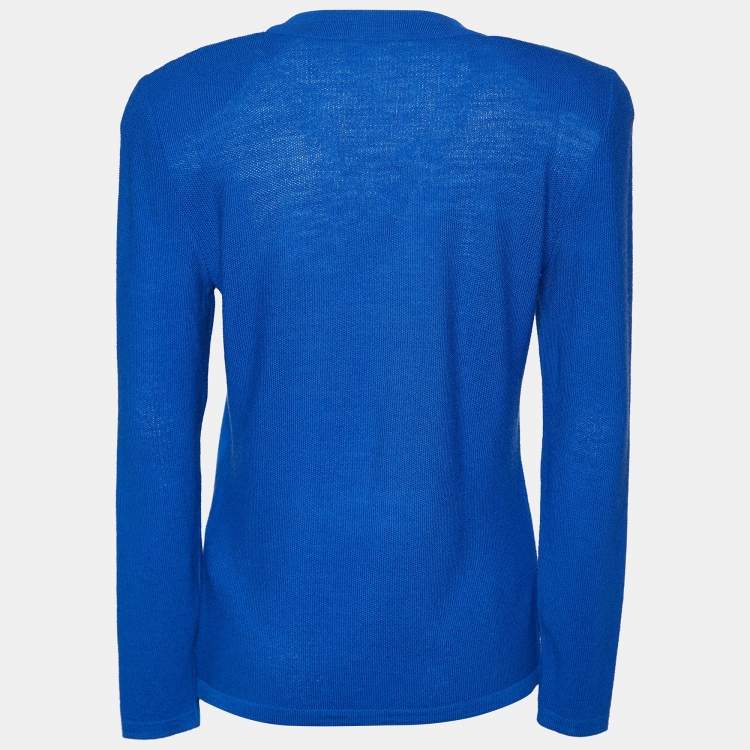 Pre Owned Valentino Miss V Blue Wool Pique Knit Crewneck Sweater M