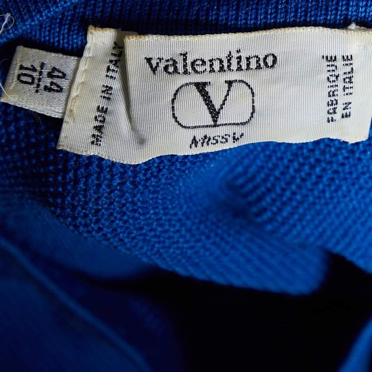Pre Owned Valentino Miss V Blue Wool Pique Knit Crewneck Sweater M