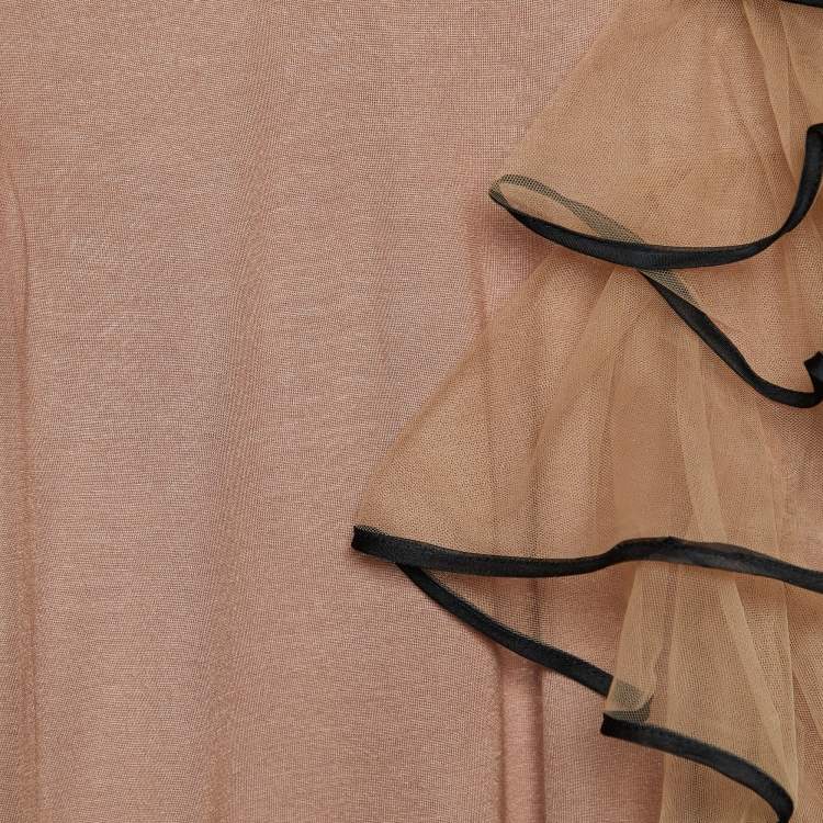 مملوكة مسبقًا Valentino T-Shirt Couture Brown Knit & Floral Tulle Sleeveless T-Shirt S
