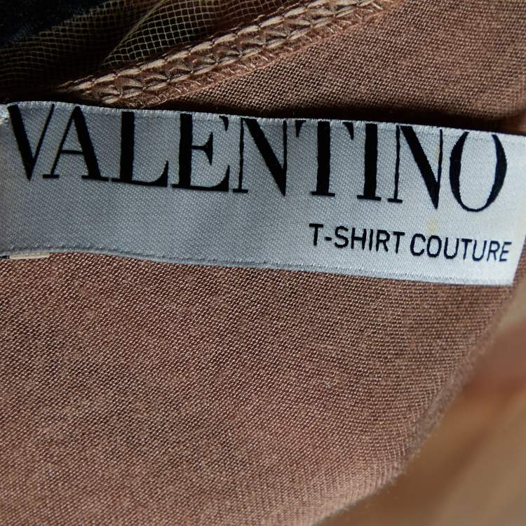 مملوكة مسبقًا Valentino T-Shirt Couture Brown Knit & Floral Tulle Sleeveless T-Shirt S