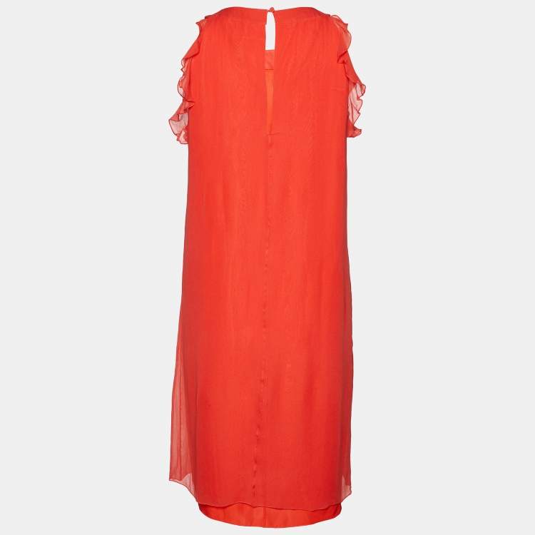 Valentino Red Silk Chiffon Ruffle Detail Sleeveless Mini Dress S