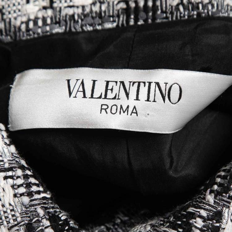 Pre Owned Valentino Blac/White Striped Tweed Button Front Jacket M