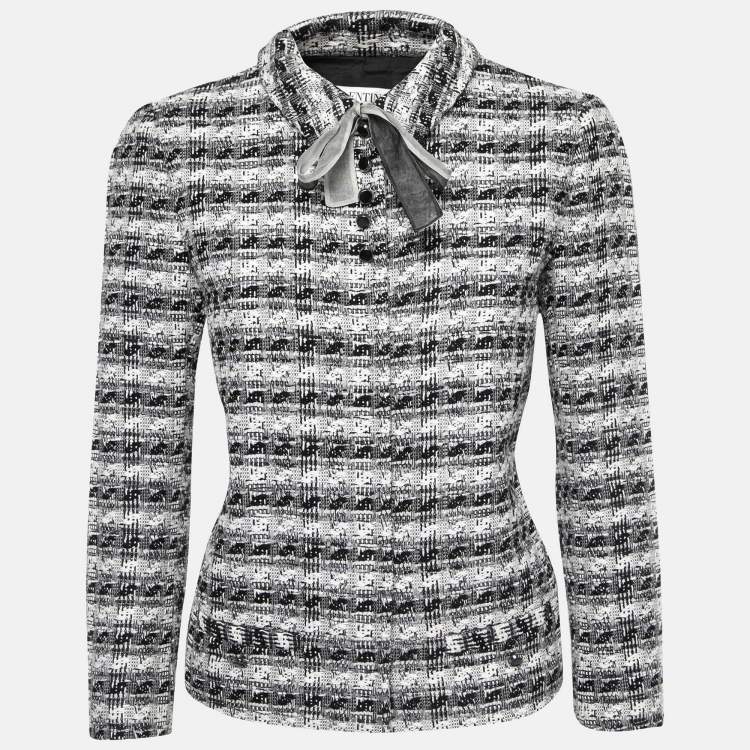 Pre Owned Valentino Blac/White Striped Tweed Button Front Jacket M