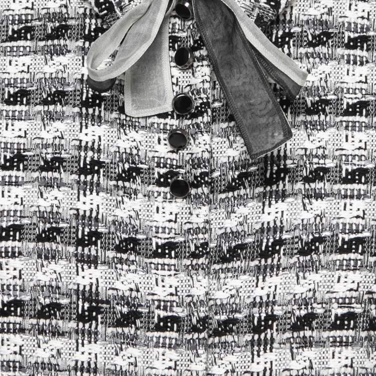 Pre Owned Valentino Blac/White Striped Tweed Button Front Jacket M