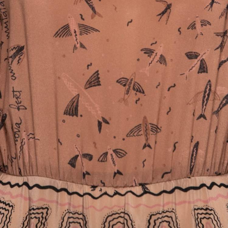 Pre Owned Valentino Brown Printed Silk Maxi Dress M