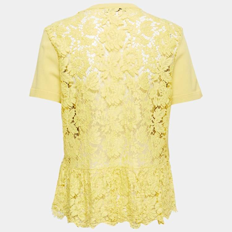 Pre Owned Valentino Yellow Knit & Lace Contrast Top XL