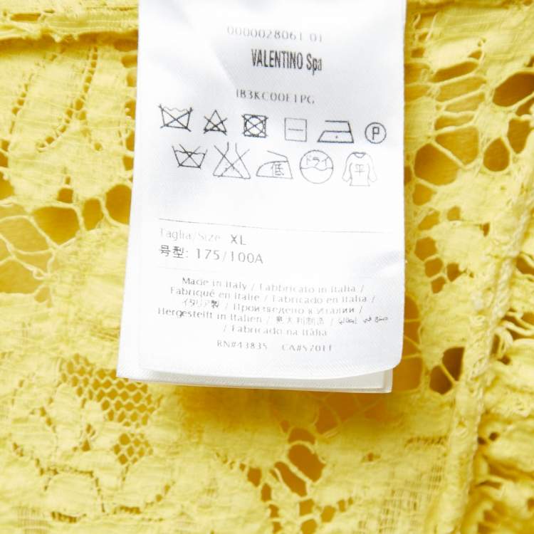 Pre Owned Valentino Yellow Knit & Lace Contrast Top XL