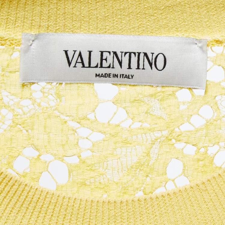 Pre Owned Valentino Yellow Knit & Lace Contrast Top XL