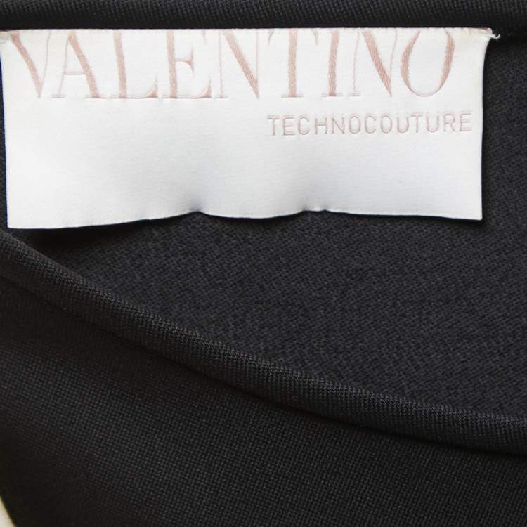 Pre Owned Valentino Techno Couture Black/White Wool Overlapped Short Sleeve Mini Dress S