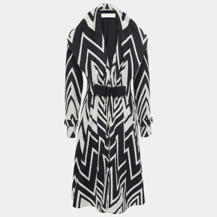 Pre Owned Valentino Black/White Patterned Wool Blend Knit Long Coat L