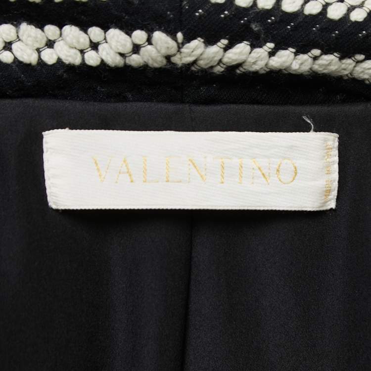 Pre Owned Valentino Black/White Patterned Wool Blend Knit Long Coat L