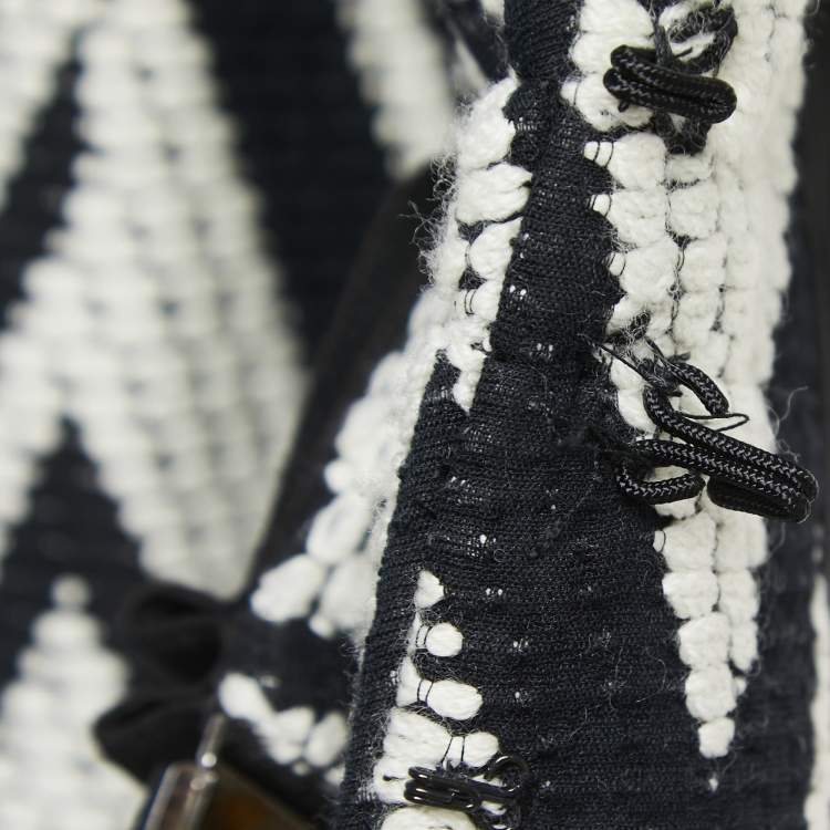 Pre Owned Valentino Black/White Patterned Wool Blend Knit Long Coat L