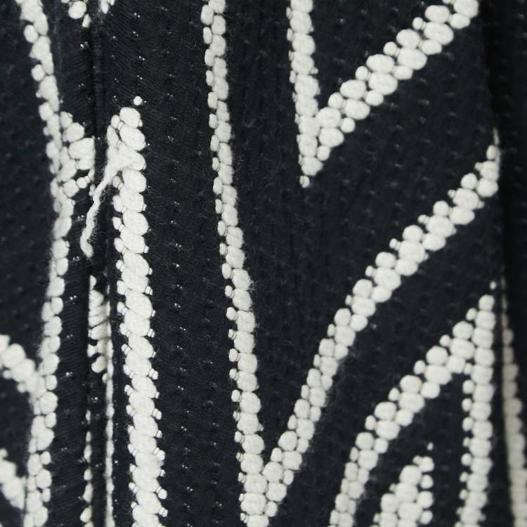 Pre Owned Valentino Black/White Patterned Wool Blend Knit Long Coat L