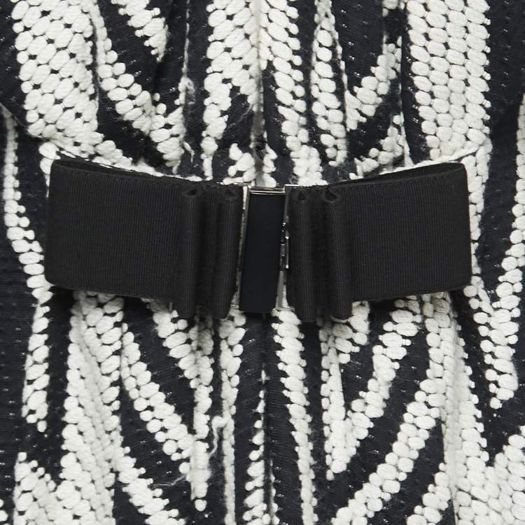 Pre Owned Valentino Black/White Patterned Wool Blend Knit Long Coat L