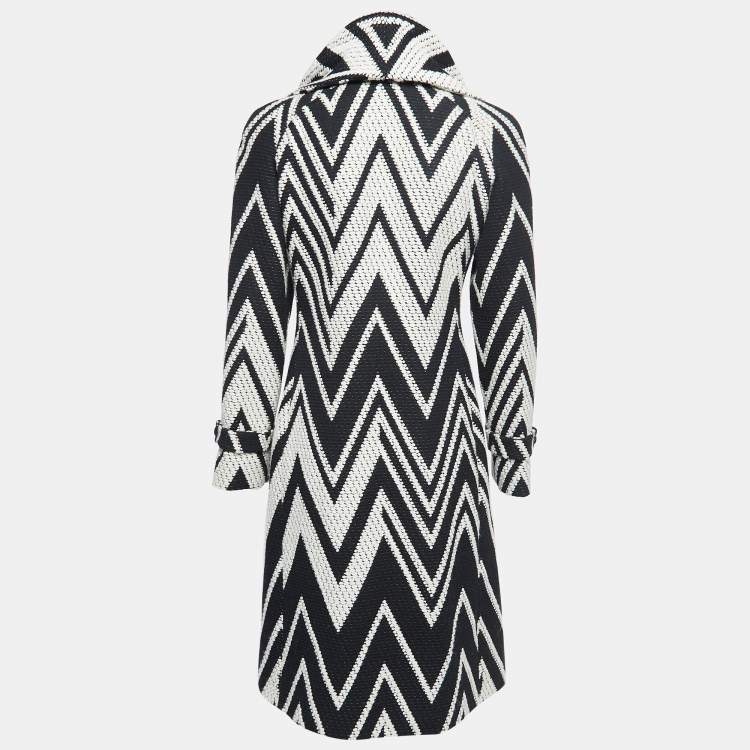 Pre Owned Valentino Black/White Patterned Wool Blend Knit Long Coat L