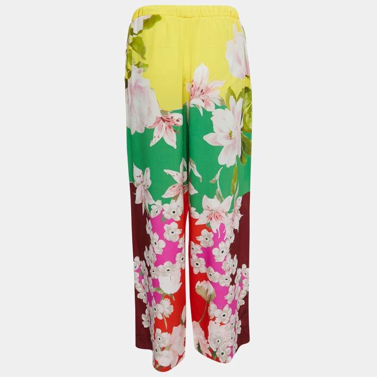 Pre Owned Valentino Multicolor Floral Printed Silk Wide Leg Pants M