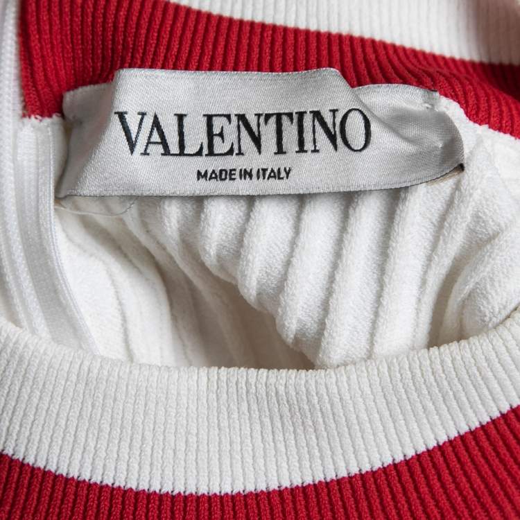 Pre Owned Valentino White Ribbed Knit Long Sleeve Bodysuit S