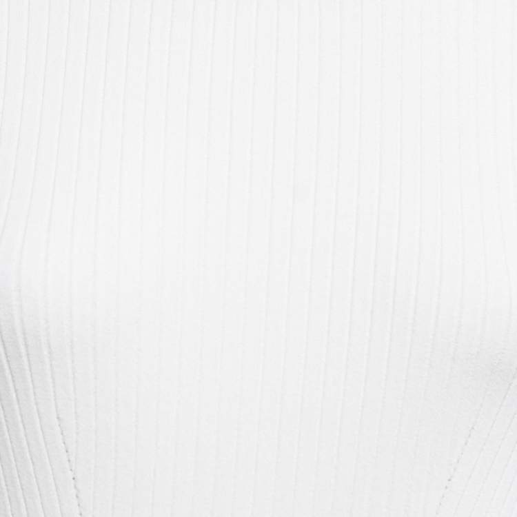 Pre Owned Valentino White Ribbed Knit Long Sleeve Bodysuit S
