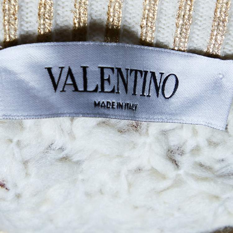 Pre Owned Valentino Gold Coated Wool Knit Flared Mini Skirt XS