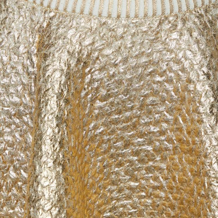 Pre Owned Valentino Gold Coated Wool Knit Flared Mini Skirt XS