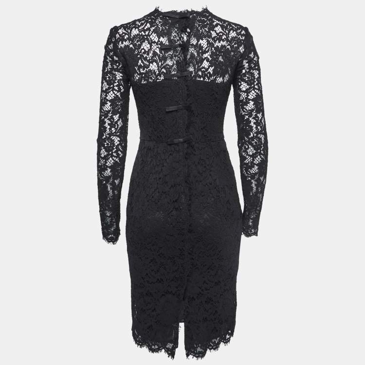 Pre Owned Valentino Black Lace Long Sleeve Midi Dress S
