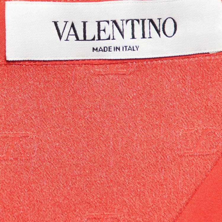 Pre Owned Valentino Red Logo Jacquard Silk Neck Tie Detail Top M