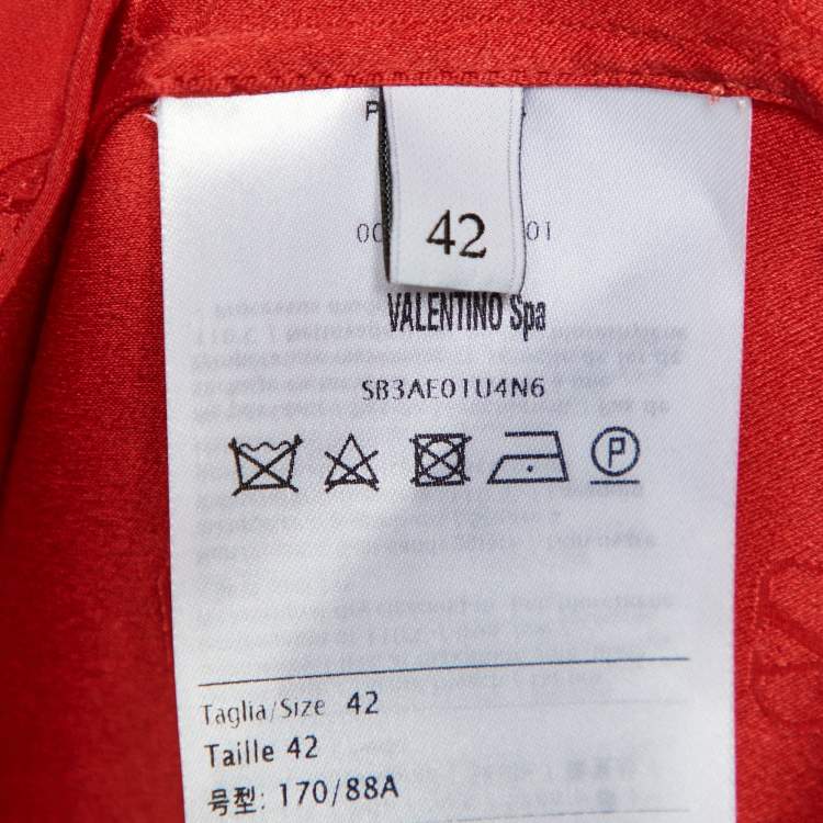 Pre Owned Valentino Red Logo Jacquard Silk Neck Tie Detail Top M