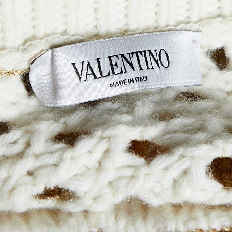 Pre Owned Valentino Metallic Gold Cable Knit Wool Jumper S